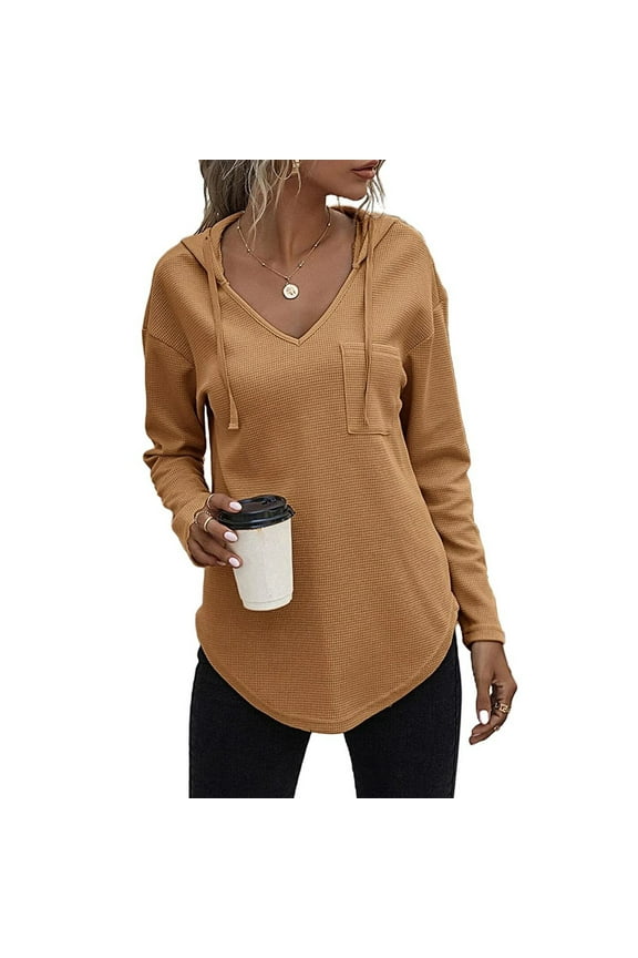 Women Waffle Knit Tops Casual Long Sleeve V Neck Ribbed Knitted Shirts Pullover 2023 Solid Loose Fit Knitted Tunic Tops