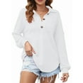 thumbnail image 1 of Women Waffle Knit Tops Henley Shirts Long Sleeve V Neck Solid Color Casual Tunic White XXL, 1 of 5