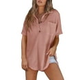 thumbnail image 1 of Women Waffle Knit Tops Henley Shirts Short Sleeve V Neck Solid Color Casual Tunic Dark Pink S, 1 of 4