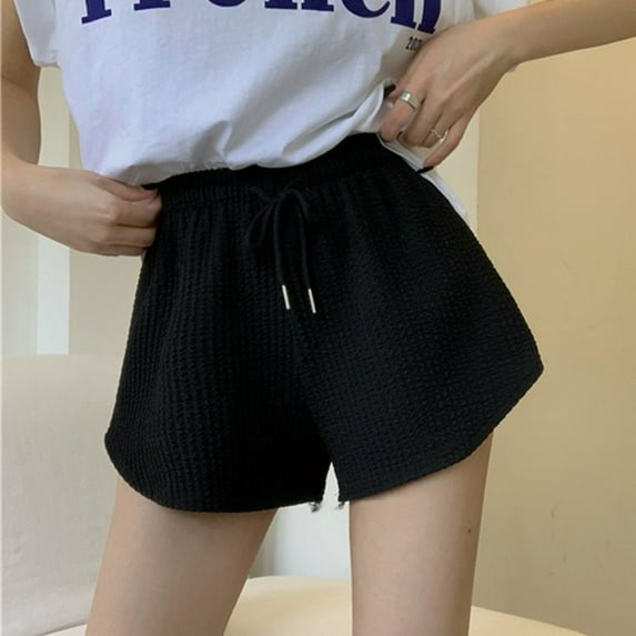 Women Waffle Shorts Summer Loose Casual Large Size Wide Leg Sports Hot Pants