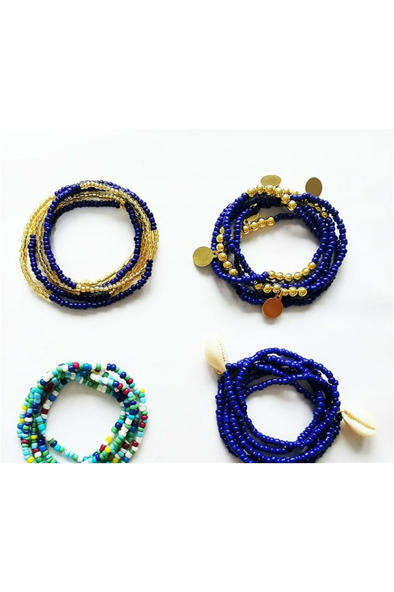 Women Waist Beads,4Pcs Colorful Body Chains,Elastic Belly, Beads Waist Beads, Beaded Summer Jewelry