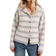 thumbnail image 1 of Women Waist Cinched Long Sleeve Stripe Knitted Cardigan Gray XL, 1 of 8