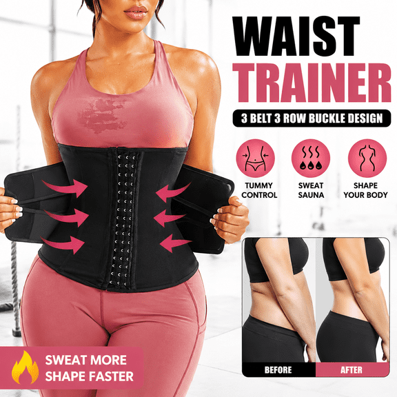 Women Waist Trainer Belt 3 Rows Buckle Adjustable Waist Shaper, Sauna Sweat Waist Cincher for Abdominal Control, Tummy Slimming & Body Shaping Workout Support