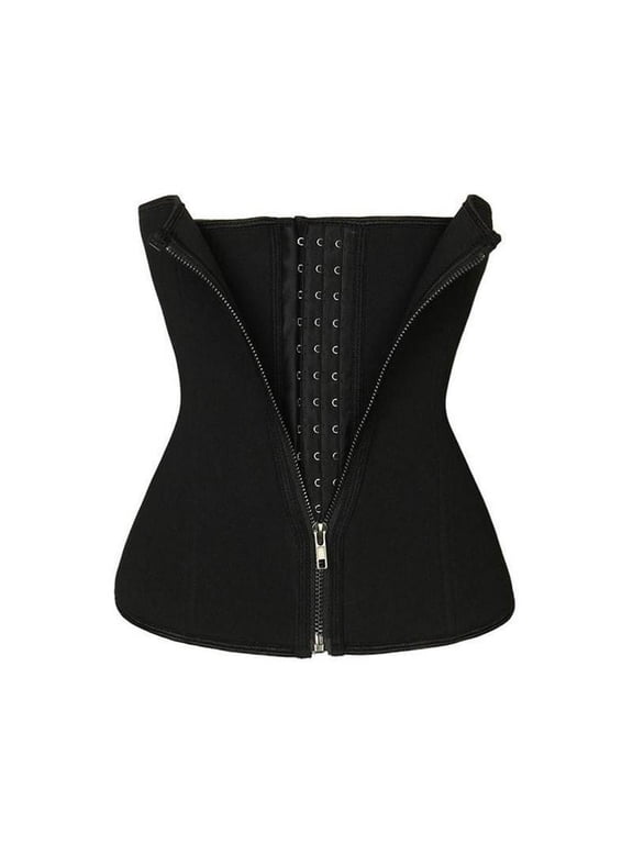 Women Waist Trainer Latex Belt Steel Boned Zipper Body Slim Girdle Shaper T0W6