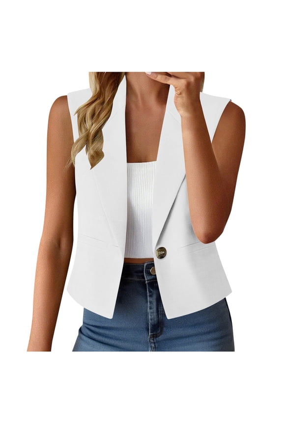 Women Waistcoat Cropped Sleeveless Dressy Suit Vests Classic-Fit Suits Jacket Elegant Outwear Trendy Cardigan Layered Tops Shirts Business Blouses Clothing Work Office Garments