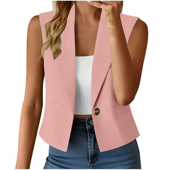 Women Waistcoat Cropped Sleeveless Dressy Suit Vests Classic-Fit Suits Jacket Elegant Outwear Trendy Cardigan Layered Tops Shirts Business Blouses Clothing Work Office Garments