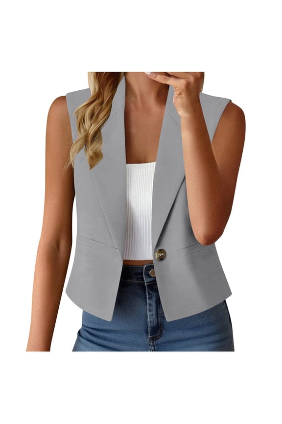 Women Waistcoat Cropped Sleeveless Dressy Suit Vests Classic-Fit Suits Jacket Elegant Outwear Trendy Cardigan Layered Tops Shirts Business Blouses Clothing Work Office Garments