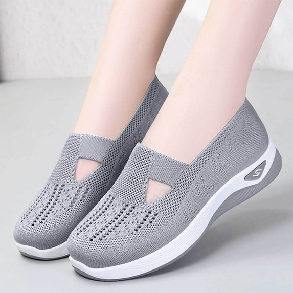 Women Walking Shoes Sock Sneakers Slip-On Breathable Mesh Trainers Women's Comfortable Casual Ladies Air Cushion Athletic Shoes Running Jogging Shoes Gray 40