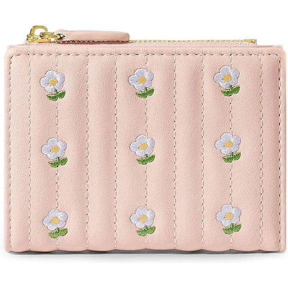 Women Wallet, Cute Wallet with Flower Pattern and ID Window Zipper Pocket Bifold Wallet for Travel, Shopping, Gift Giving and Daily Use