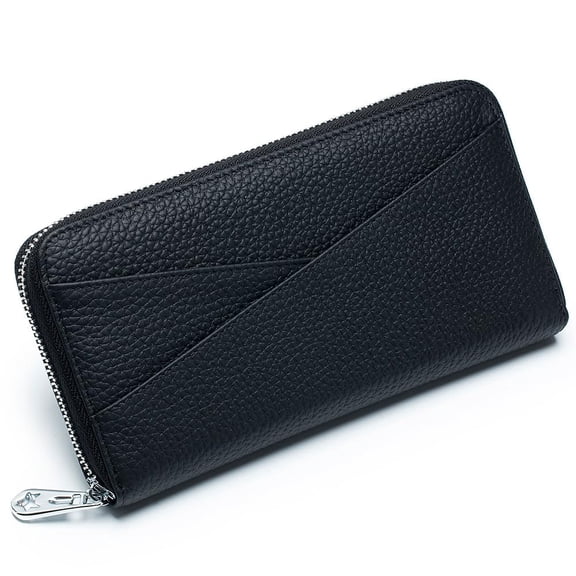 Women Wallet Genuine Leather RFID Blocking Long Zipper Card Case Holder Organizer Cellphone Pouch.