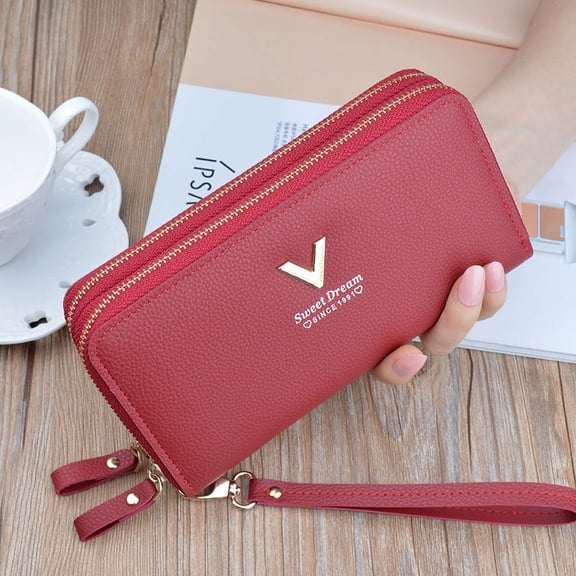 Women Wallet Large Capacity Double Zip Around Credit Card Holder Leather Ladies Wallet with RFID Blocking Phone Wristlet Purse