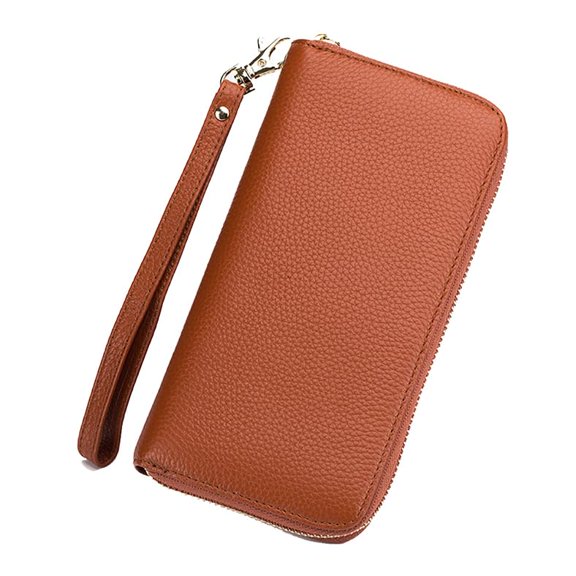Women Wallet Long Genuine Leather RFID Blocking Zipper Cellphone Pouch Tassel Card Holder Case with Wristlet.