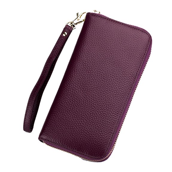 Women Wallet Long Genuine Leather RFID Blocking Zipper Cellphone Pouch Tassel Card Holder Case with Wristlet.