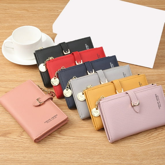 Women Wallet Luxury Faux Leather Large Snap Button Zipper Bi-fold Multi-slots Card Holder Long Slim Coin Purse Money Case Bag Girls Gift