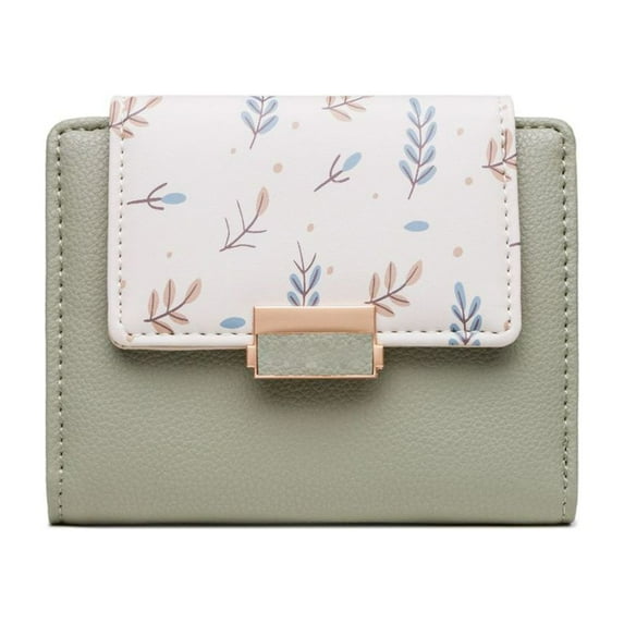 Women Wallet PU Leather Printed Coin Purse with Zipper Large Capacity ID Card Storage Pouch Green