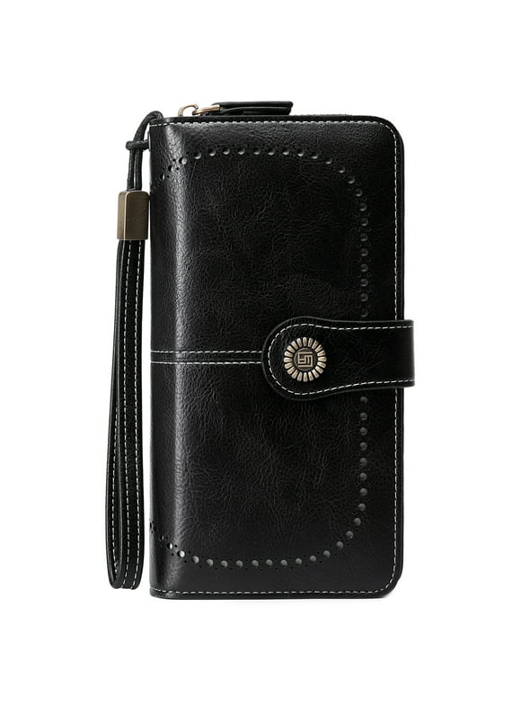 Women Wallet PU Leather RFID Blocking Purse Large Capacity Credit Card Holder with ID Window - Black
