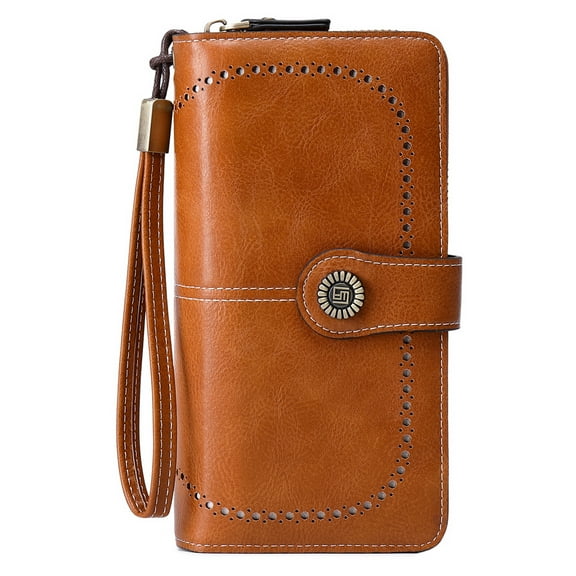 Women Wallet PU Leather RFID Blocking Purse Large Capacity Credit Card Holder with ID Window - Brown