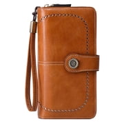 Women Wallet PU Leather RFID Blocking Purse Large Capacity Credit Card Holder with ID Window - Brown