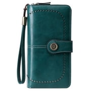 Women Wallet PU Leather RFID Blocking Purse Large Capacity Credit Card Holder with ID Window - Peacock Blue