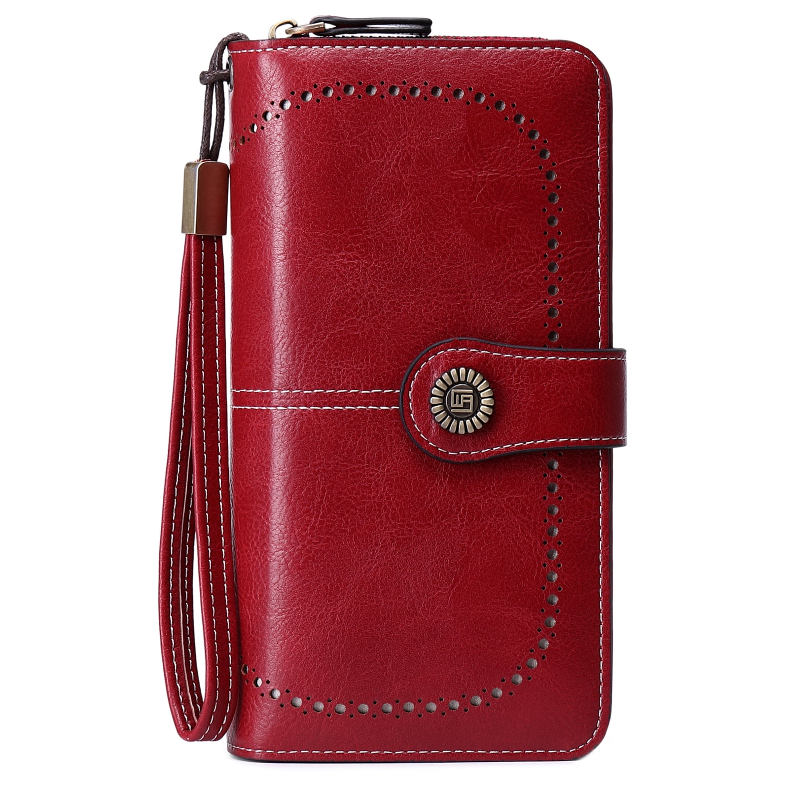 Women Wallet PU Leather RFID Blocking Purse Large Capacity Credit Card Holder with ID Window - Wine Red