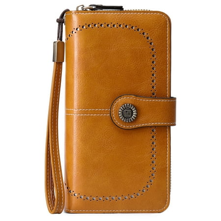 Egoelife Women Wallet RFID Blocking PU Leather Purse Large Capacity Credit Card Holder with ID Window Zipper Coin Pocket Clutch Wristlet