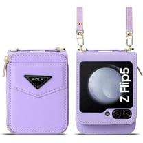 Women Wallet Purse for Samsung Galaxy Z Flip 5 5G Case Crossbody with Credit Card Holder Strap Lanyard Flip5 Leather Zipper (Purple,Z Flip 5)