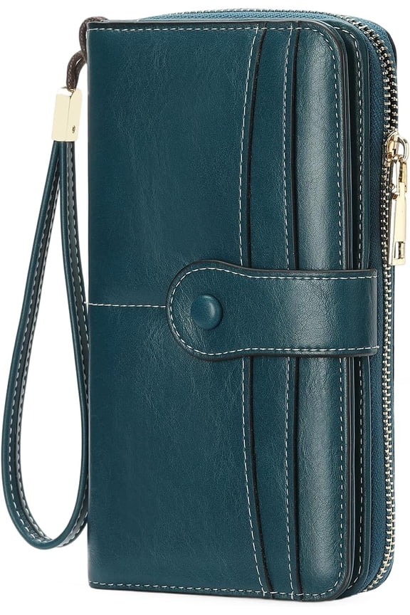 Women Wallet RFID Blocking Card Holder Wristlet Phone Purse Leather Zip Clutch Large Capacity