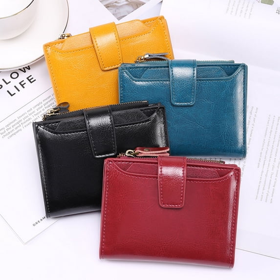Women Wallet Smooth Faux Leather Zipper Closure RFID Multi Pockets Large Capacity Phone Cash Changes Storage Purse Short Card Holder