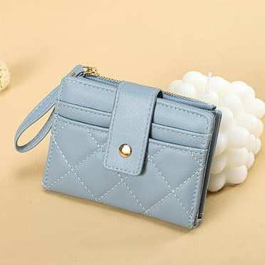 Women Wallet Wristlet Bi-fold Multi-slots Zipper Solid Color Credit Card Holder Faux Leather Students Short Coins Purse Case Shopping Use