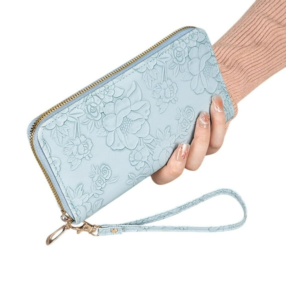 Women Wallets Card Organizer, PVC embossed vintage pattern,Blue