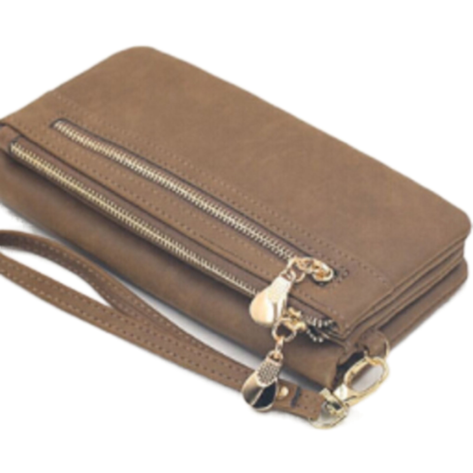 Women Wallets Long PVC Multi Card Holder Leather Clutch Purse wristlet  wallet With Zipper Pocket (Brown) 
