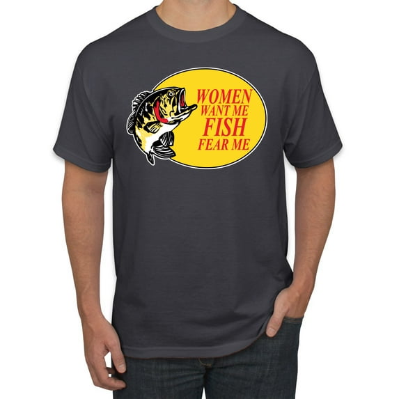 Women Want Me Fish Fear Me Fishing Men's Graphic T-Shirt, Charcoal, 3XL