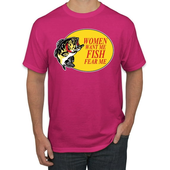 Women Want Me Fish Fear Me Fishing Men's Graphic T-Shirt, Fuschia, 5XL