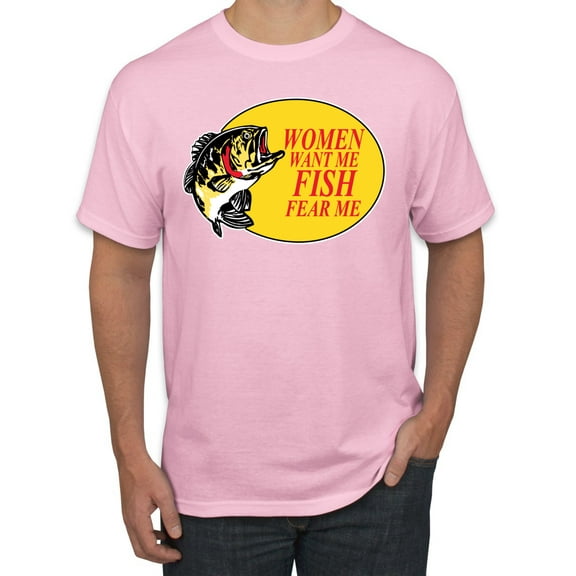 Women Want Me Fish Fear Me Fishing Men's Graphic T-Shirt, Light Pink, Medium