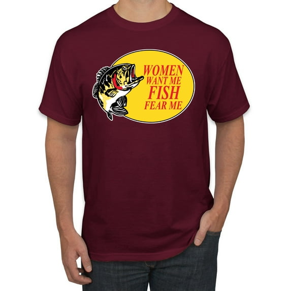 Women Want Me Fish Fear Me Fishing Men's Graphic T-Shirt, Maroon, 4XL