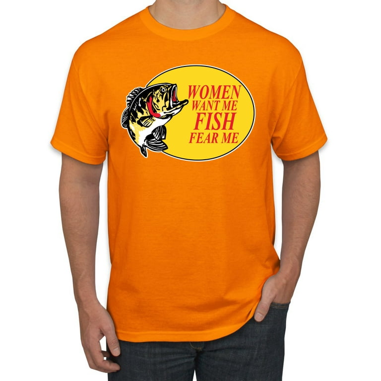 Women Want Me Fish Fear Me Fishing Men's Graphic T-Shirt, Orange, 2XL 