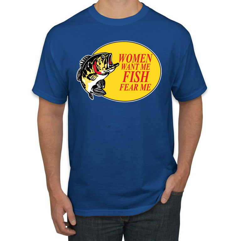 Women Want Me Fish Fear Me Fishing Men's Graphic T-Shirt, Royal, Medium