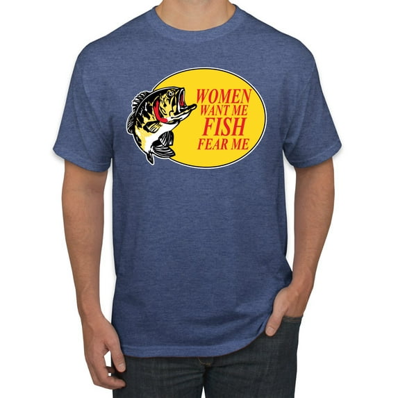 Women Want Me Fish Fear Me Fishing Men's Graphic T-Shirt, Vintage Heather Blue, 5XL