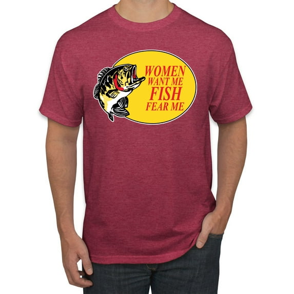 Women Want Me Fish Fear Me Fishing Men's Graphic T-Shirt, Vintage Heather Red, 3XL