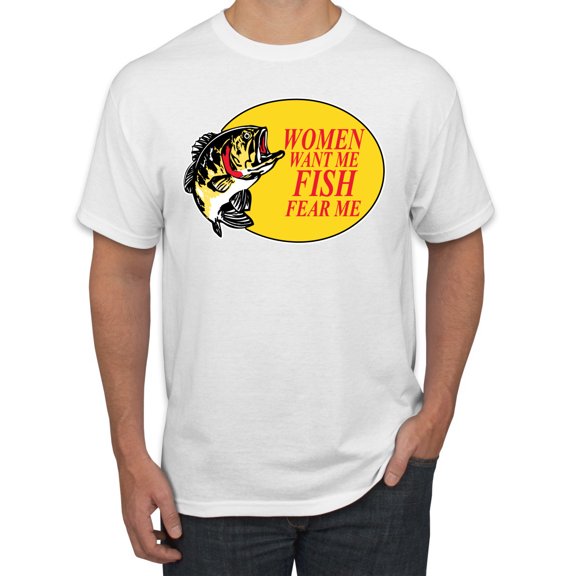 Women Want Me Fish Fear Me Fishing Men's Graphic T-Shirt, White, Small