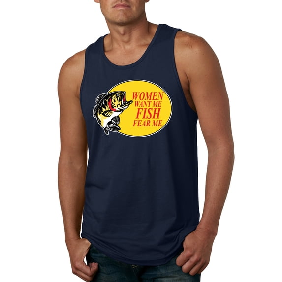 Women Want Me Fish Fear Me Fishing Mens Graphic Tank Top, Navy, 3XL