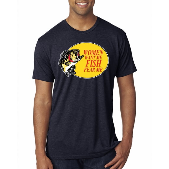 Women Want Me Fish Fear Me Fishing Mens Premium Tri Blend T-Shirt, Vintage Navy, X-Large