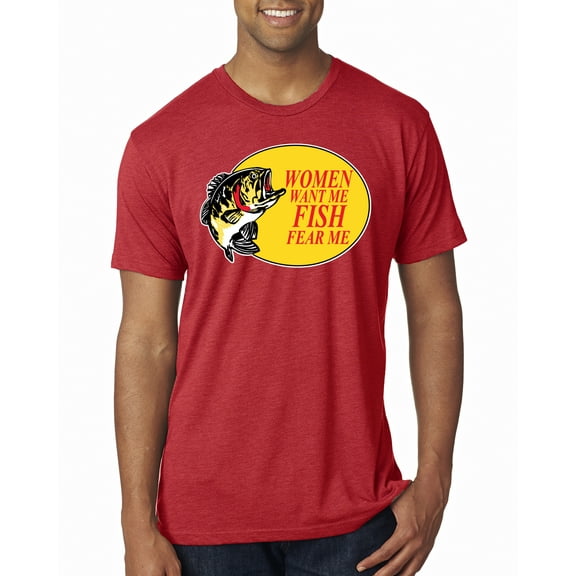 Women Want Me Fish Fear Me Fishing Mens Premium Tri Blend T-Shirt, Vintage Red, X-Large