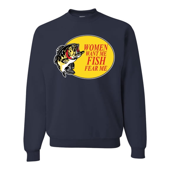 Women Want Me Fish Fear Me Fishing Unisex Crewneck Graphic Sweatshirt, Navy, 2XL