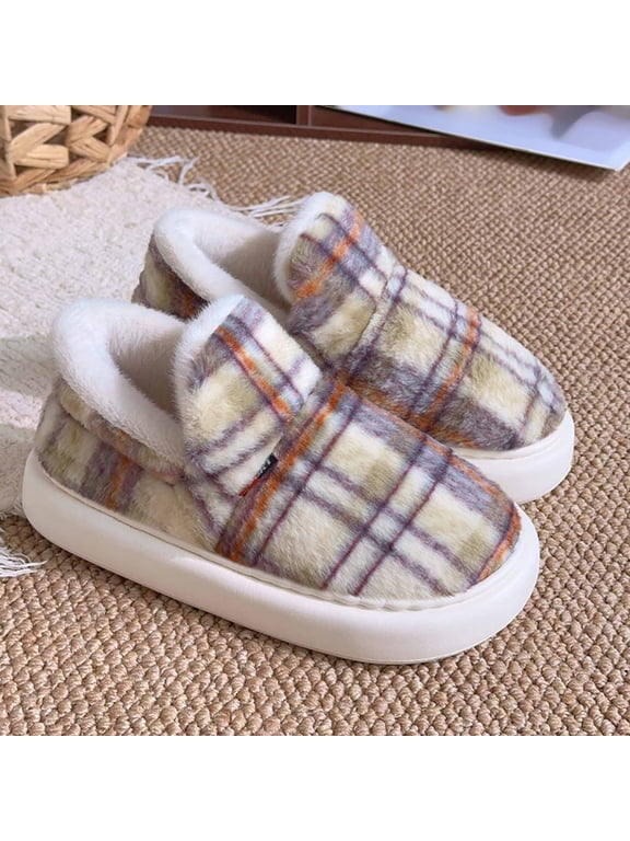 Women Warm Bootie Slippers Fluffy Plush Indoor Slippers (Coffee 6)