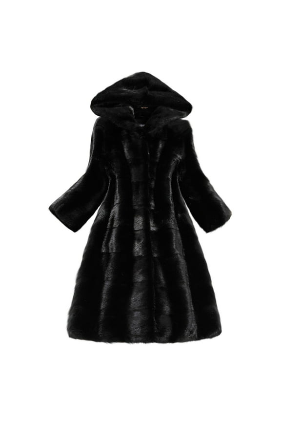 Women Warm Fall Open Front Faux Coat Long Sleeve Hooded Faux Leather Jackets Winter Clothes Lady Fashion Plus Size Casual Black XXXL