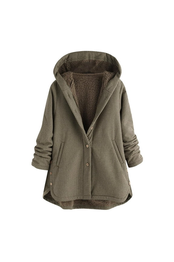 Women Warm Fall Winter Hooded Coat Plaid Solid Color Fleece Lined Flannel Jackets Button Down 2025 Shacket Jacket