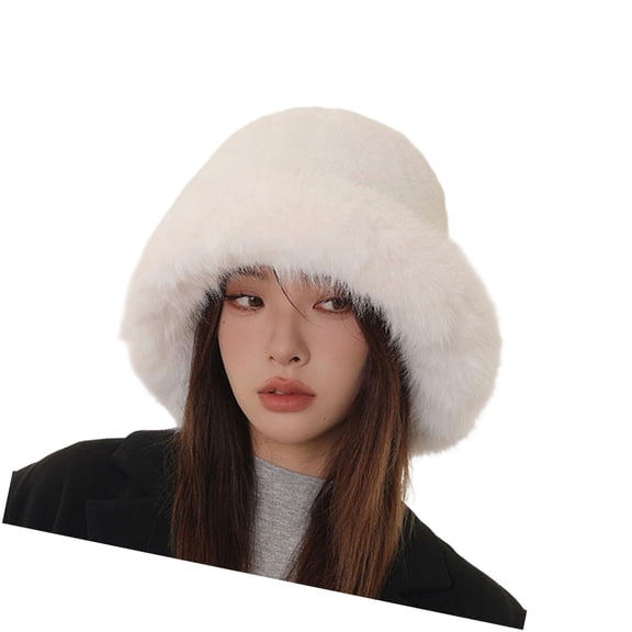 Women Warm Fleece Fisherman Hat Winter Warm Soft Linrer Bucket Hat for Outdoor Activity Cold Weather Windproof Headwear
