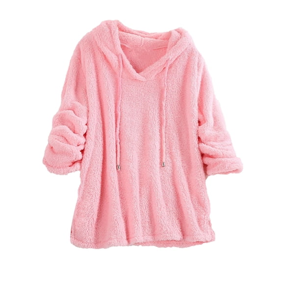 Women Warm Fleece Sweatshrit Tops Hoodies Winter Jumper Tops Plus Size Coat Fluffy Pullover Tops