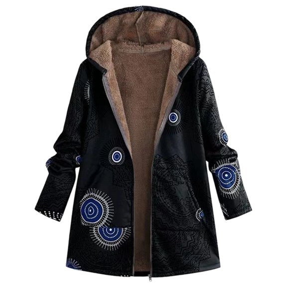 Women Warm Oversized Reversible Fleece Puffer Shearling Down Long Jackets Outerwear with Hood Circle Black XXL